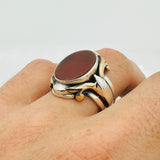 Men's Natural Red Aqeeq Silver Ring - TryAladdin