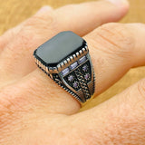 Men's Natural Stone Black Onyx Square Ring - TryAladdin