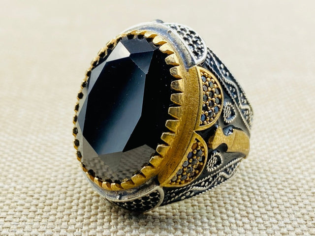 Men's Onyx Stone Black 925 Sterling Silver Ring - TryAladdin