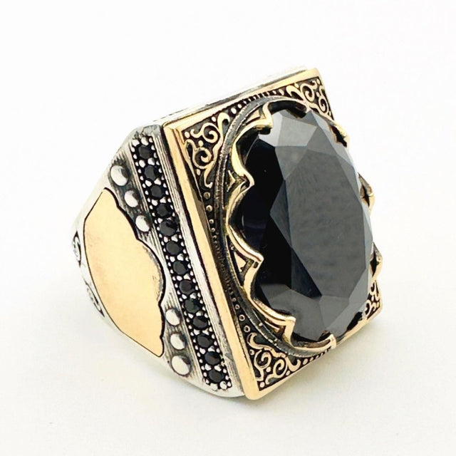 Men's Oval Onyx Silver Ring - TryAladdin