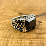 Men's Rectangle Black Onyx Stone Ring - TryAladdin