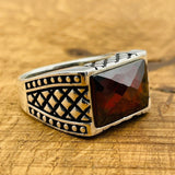 Men's Rectangle Red Zircon Stone Ring - TryAladdin