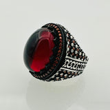 Men's Red Agate Gemstone Silver Ring - TryAladdin