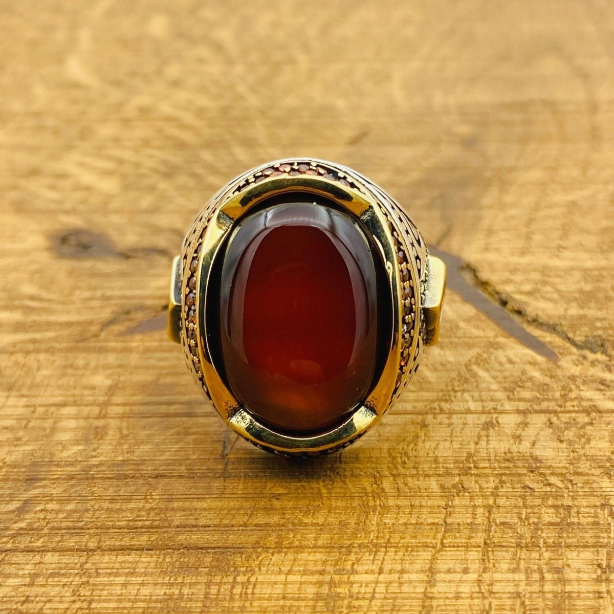 Men's Red Agate Ottoman Silver Ring - TryAladdin