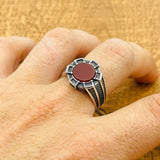 Men’s Red Agate Oval Ring - TryAladdin