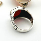 Men's Red Agate Stone Silver Ring - TryAladdin