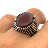 Men's Red Agate Stone Silver Ring - TryAladdin