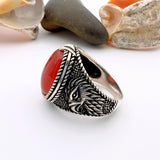 Men's Red Agate Stone Silver Ring - TryAladdin