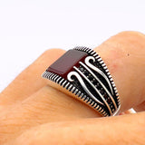 Men's Red Agate Stone Silver Ring - TryAladdin