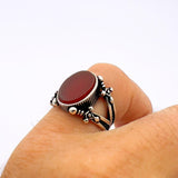 Men's Red Agate Stone Silver Ring - TryAladdin