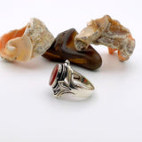 Men's Red Agate Stone Silver Ring - TryAladdin