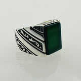 Men's Red Aqeeq Square Gemstone Sterling Silver Ring - TryAladdin