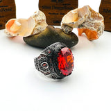 Men's Red Ruby Stone Silver Ring - TryAladdin