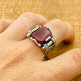 Men's Red Square Agate Ring - TryAladdin