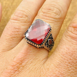 Men's Red Zircon Silver Ring - TryAladdin