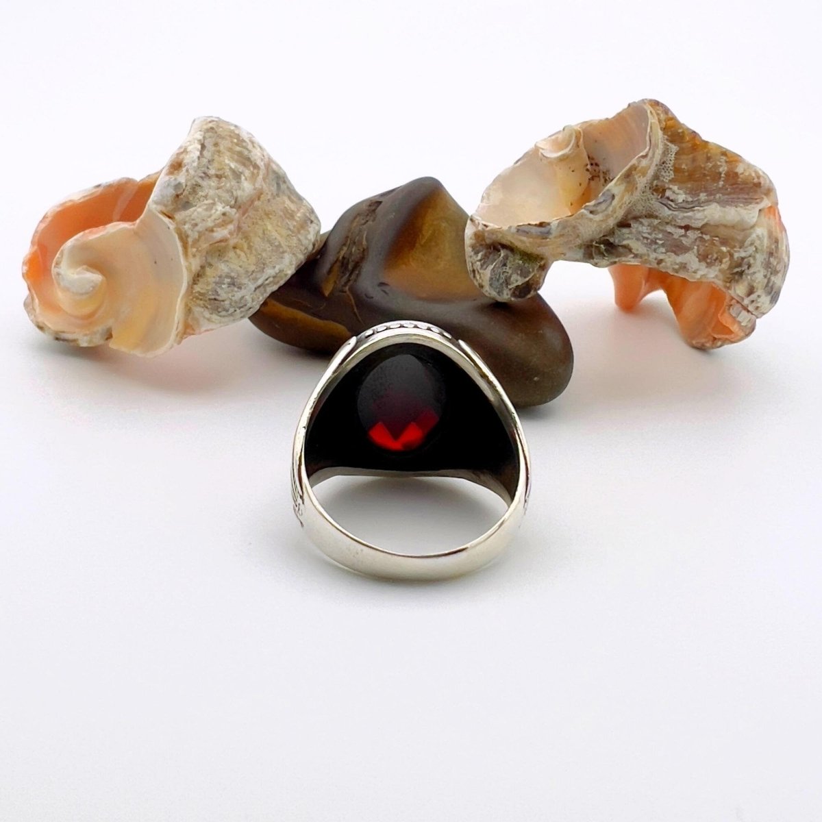 Men's Red Zircon Stone Silver Ring - TryAladdin