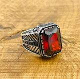 Men's Ruby Stone Silver Ring - TryAladdin