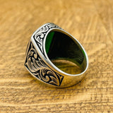 Men's Silver Ring with Green Zircon Stone - TryAladdin