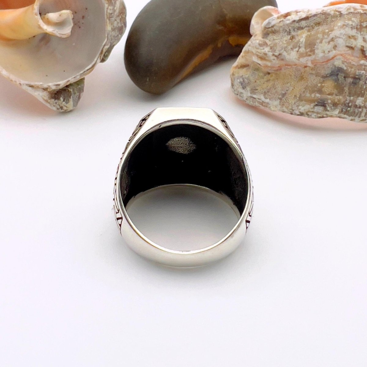 Men's Square Model with Micro Black Onyx Silver Ring - TryAladdin