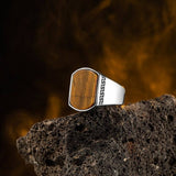 Men's Tiger Eye Stone Silver Ring - TryAladdin