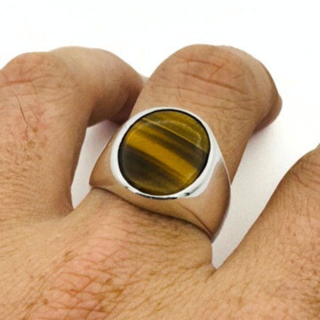 Men's Tiger's Eye Stone Silver Ring - TryAladdin