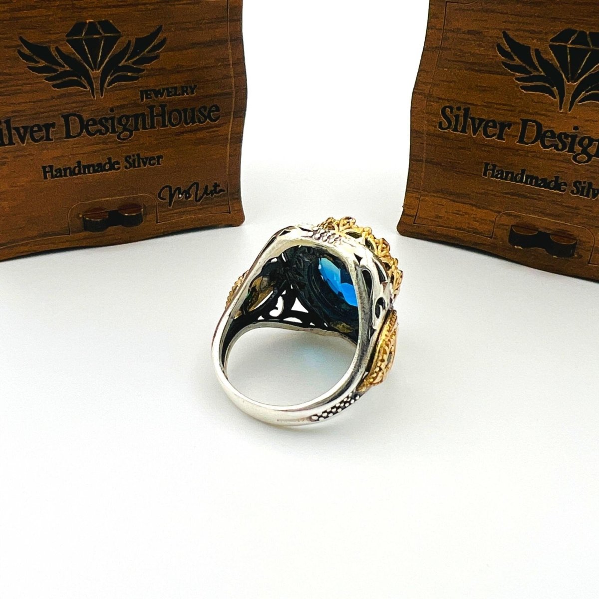 Men's Tourmaline Green / Blue Stone Silver Ring - TryAladdin