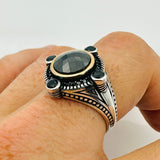 Men's Turkish Black Zircon Stone Silver Ring - TryAladdin