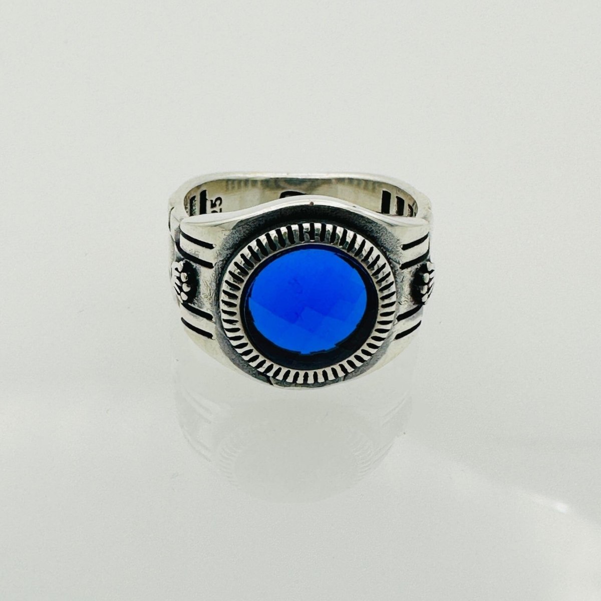 Men's Turkish Blue Sapphire Square Silver Ring - TryAladdin