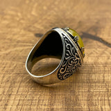 Men's Yellow Agate Stone Silver Ring - TryAladdin