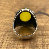 Men's Yellow Agate Stone Silver Ring - TryAladdin