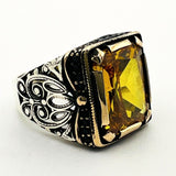 Men's Yellow Citrine Silver Ring - TryAladdin