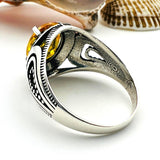 Men's Yellow Citrine Stone Silver Ring - TryAladdin