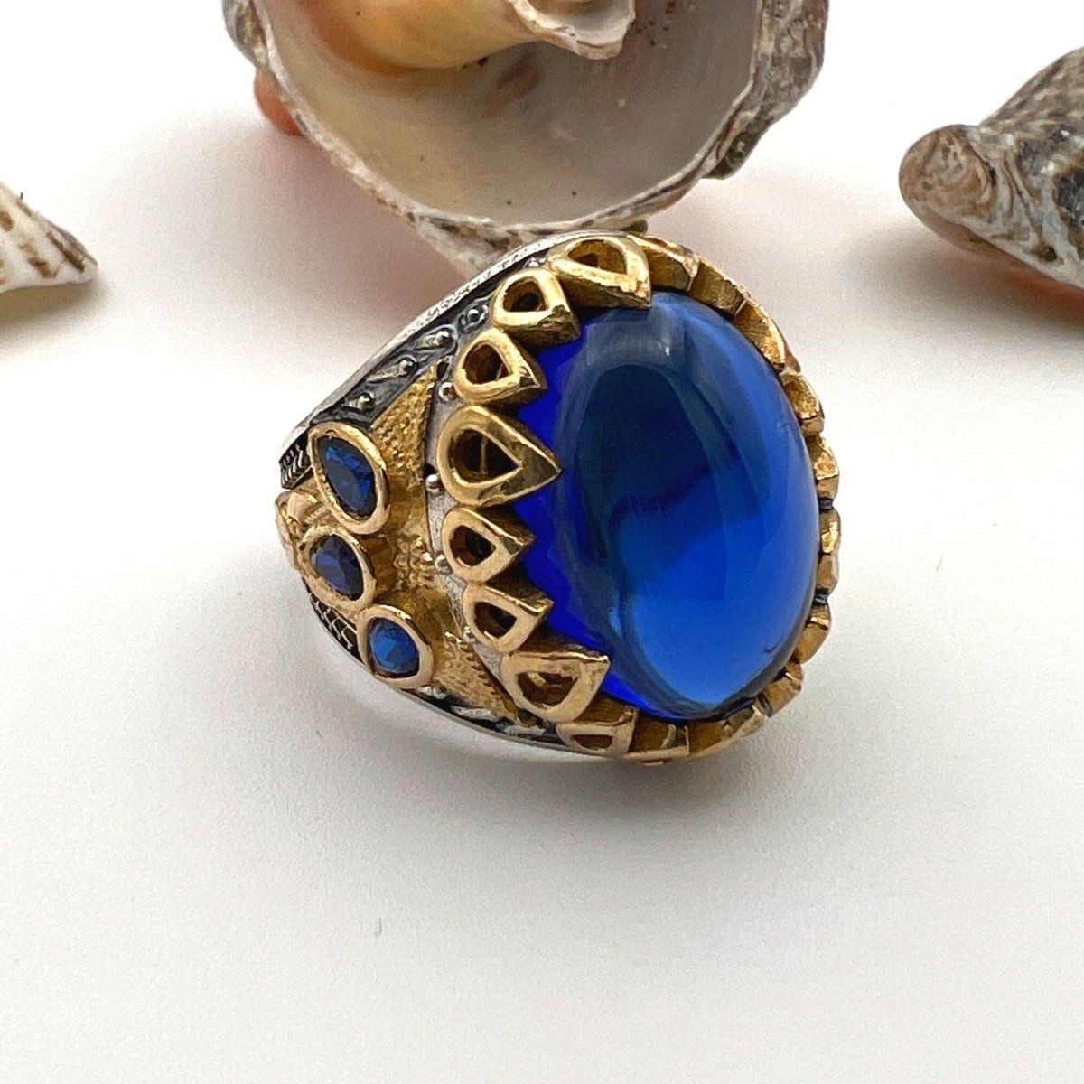 Men's Yemeni Aqeeq Stone Blue Agate Ring - TryAladdin