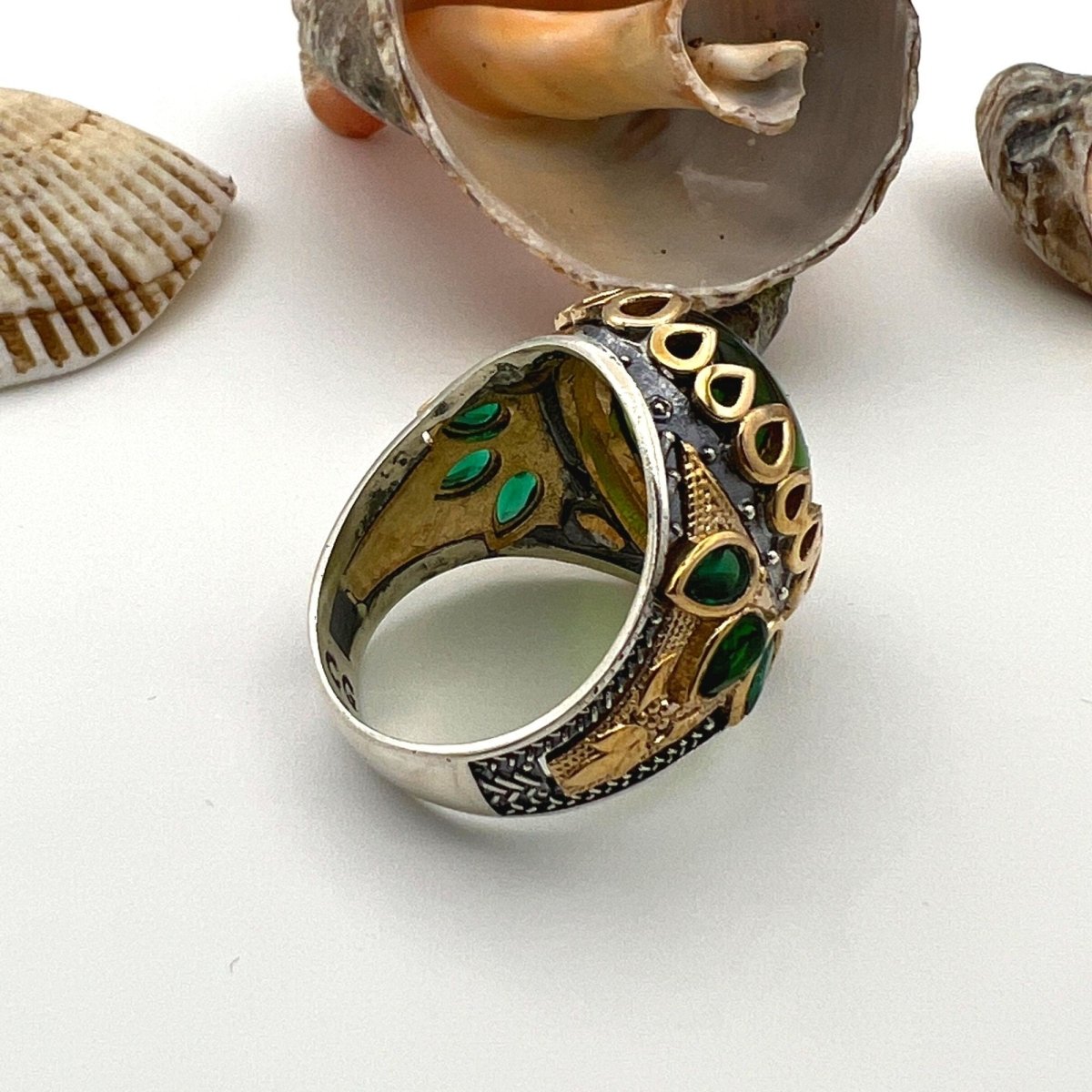 Men's Yemeni Aqeeq Stone Green Agate 925 Sterling Silver Ring - TryAladdin