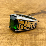 Minimalist Square Green Emerald Stone Men's Ring - TryAladdin