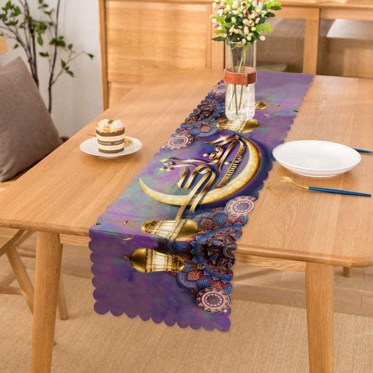 Mubarak Ramadan Kareem Themed Runner and Cushion Pillow Cover Set - TryAladdin