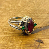 Multi Stone Ring, Green Emerald and Pink Ruby - TryAladdin