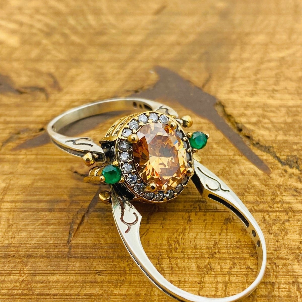 Multi Stone Ring, White Zircon & Citrine Oval - TryAladdin