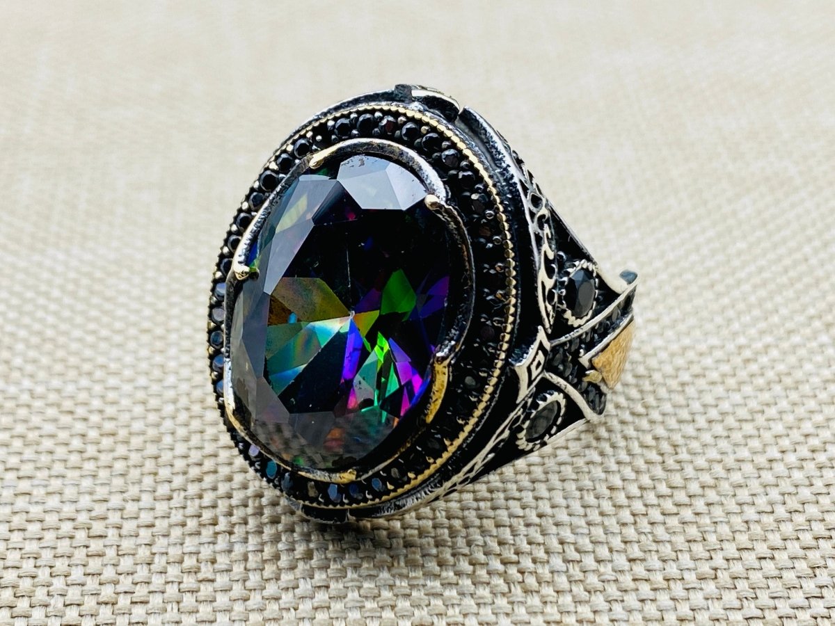 Mystic Topaz Stone Men's Silver Ring - TryAladdin