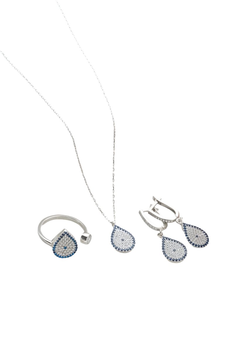 Nereze | Drop Nazar Evil Eye Model Earrings, Ring and Necklace Set - TryAladdin