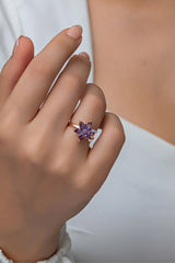 Nereze | Purple Stone Lotus Flower Adjustable Size Ring - TryAladdin