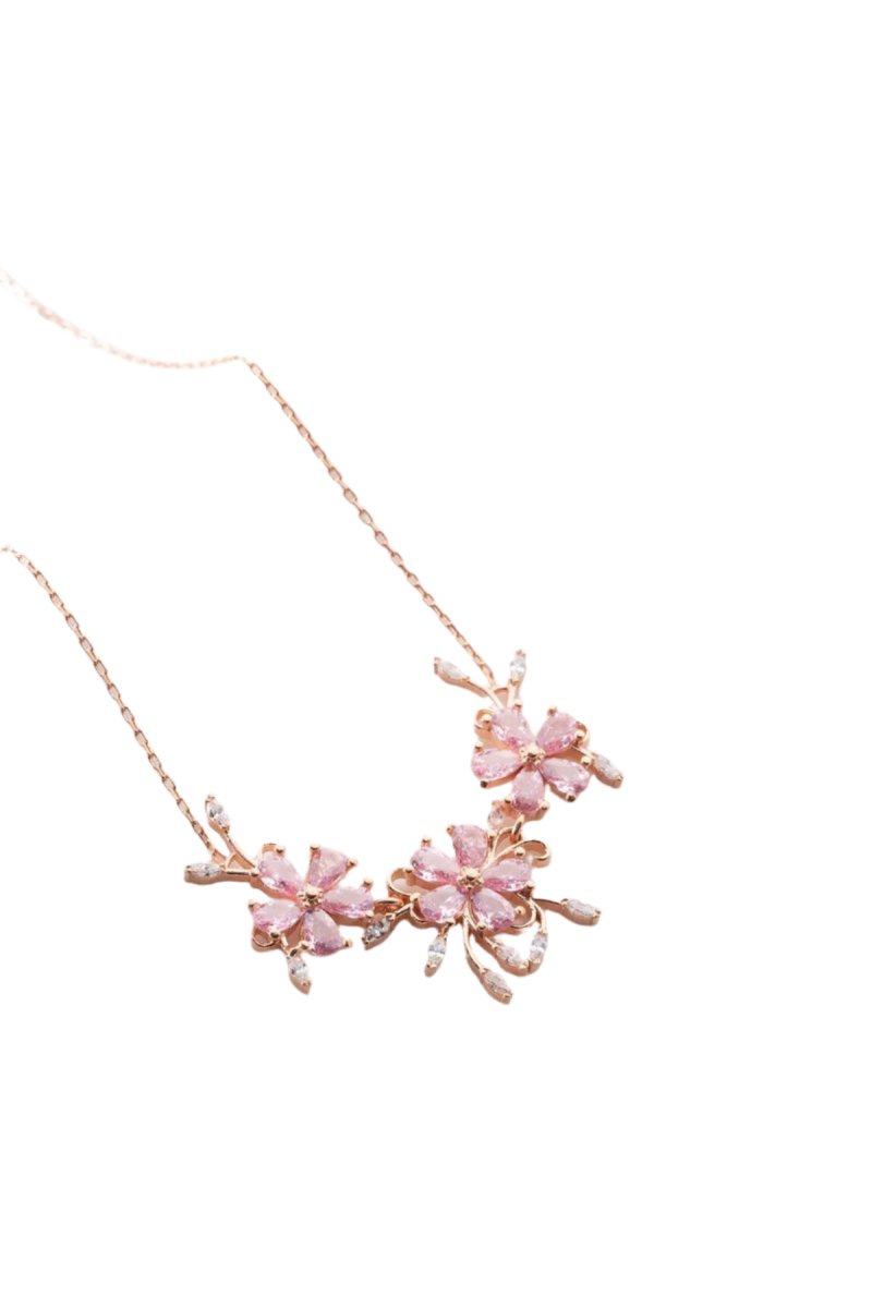 Nereze | Sparkling Model Pink Stone 3 - Piece Flower Necklace - TryAladdin