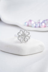 Nereze | Zircon Stone Rotating 4 Heart Clover Adjustable Size Ring - TryAladdin