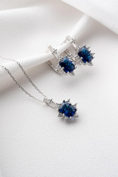 Nereze | Blue Stone Earrings and Necklace Set - TryAladdin