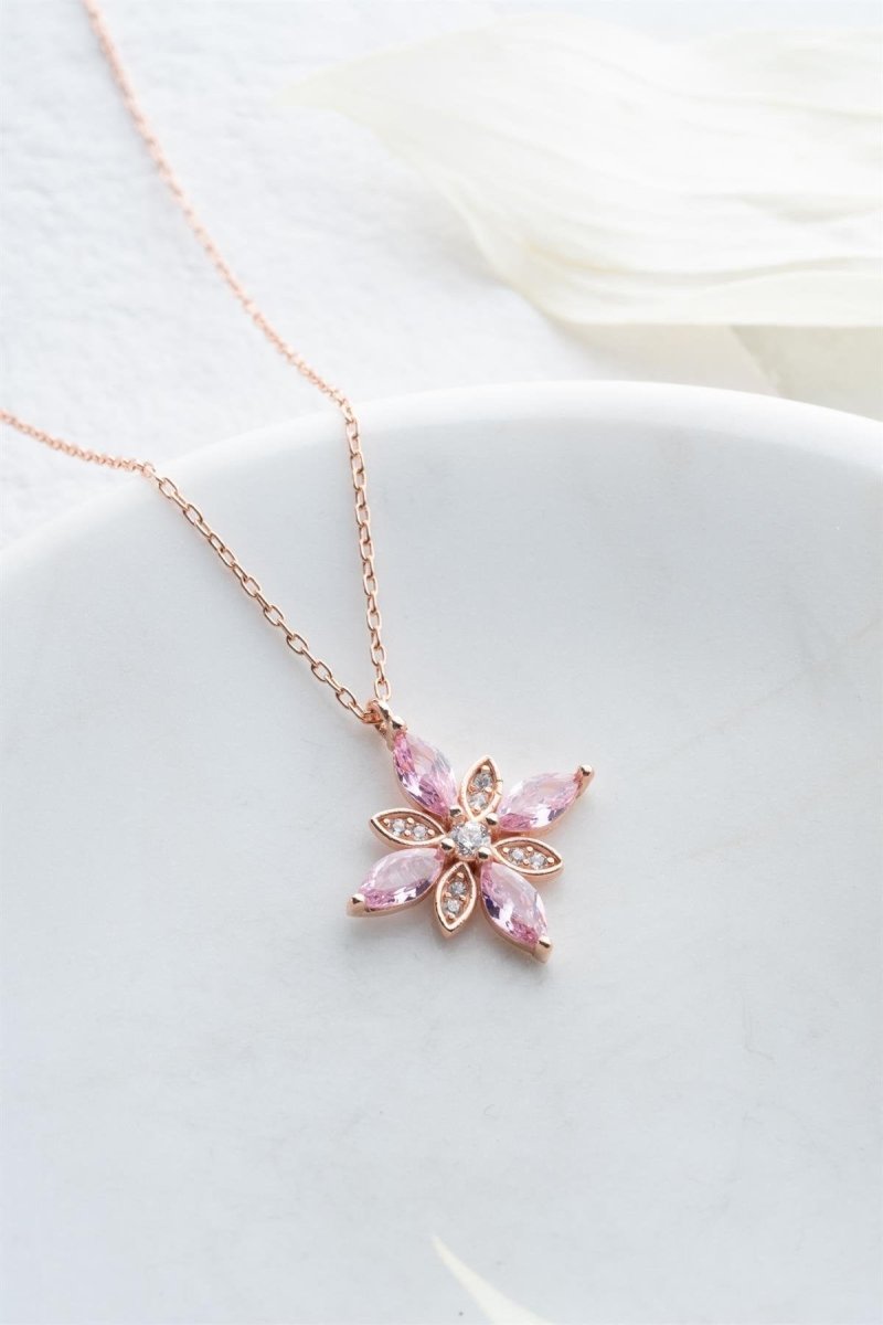 Nereze | Hope Flower Necklace with Pink Zircon Stones - TryAladdin