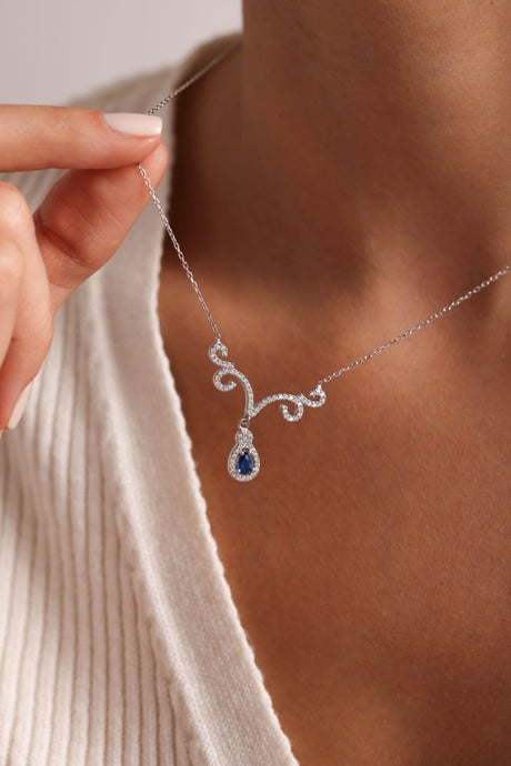 Nereze | Rhodium Plated Blue Stone Necklace with Authentic Motifs - TryAladdin