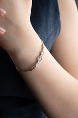 Nereze | Rhodium Plated Herringbone Chain Bracelet with Inline Baguette Stones - TryAladdin