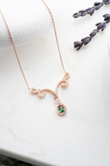 Nereze | Rose Plated Green Stone Authentic Motif Necklace - TryAladdin