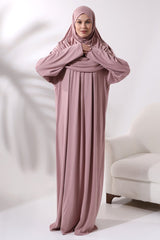 One Piece Practical Prayer Dress with Headscarf and Robe 8015 Powder - TryAladdin