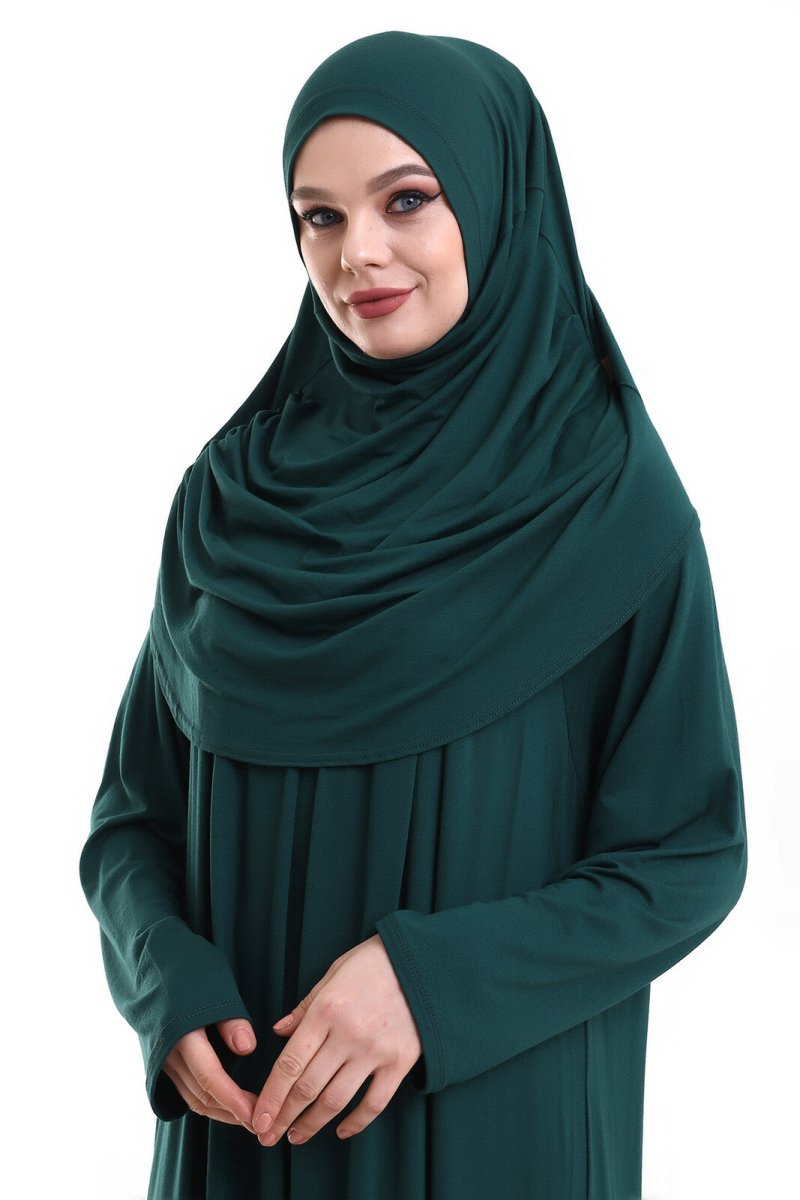 One Piece Practical Prayer Dress with Robe and Headscarf Emerald Green - TryAladdin